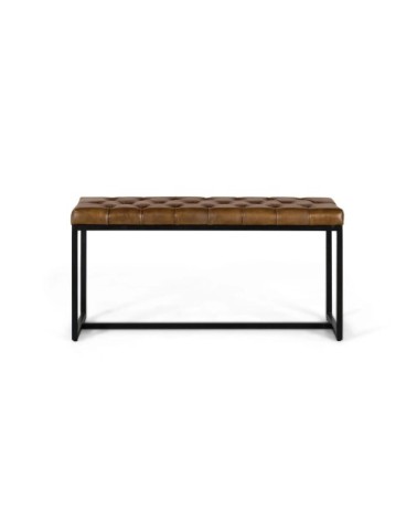 Banc avec assise rembourrée en cuir et pieds en fer