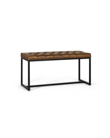 Banc avec assise rembourrée en cuir et pieds en fer