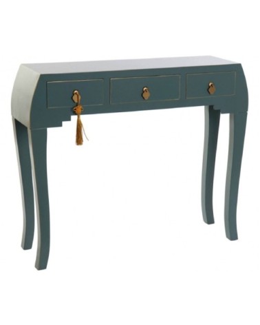 Console en bois 3 tiroirs bleu canard