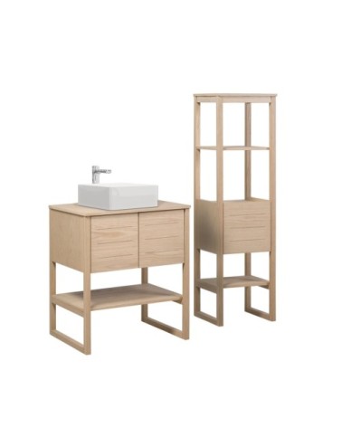 Meuble de salle de bain avec Vasque et Colonne effet bois clair