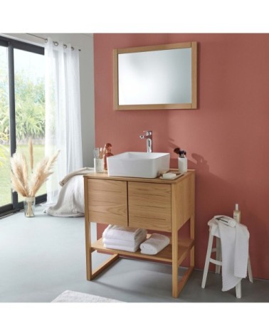 Meuble de salle de bain avec vasque et miroir effet bois clair