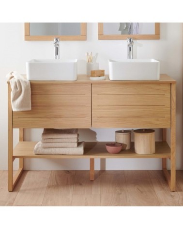 Meuble de salle de bain 120 cm avec vasques blanches carrées