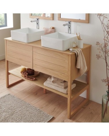 Meuble de salle de bain 120 cm avec vasques blanches carrées