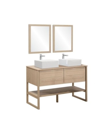 Meuble de Salle De Bain Chêne 120 cm  + 2 Miroirs + 2 Vasques carrées