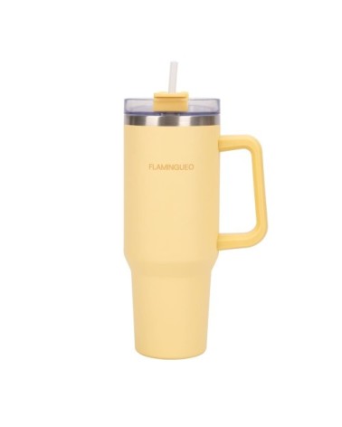 Mug isotherme avec paille acier inoxydable 1,18 litres Jaune