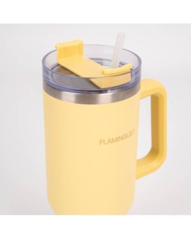 Mug isotherme avec paille acier inoxydable 1,18 litres Jaune
