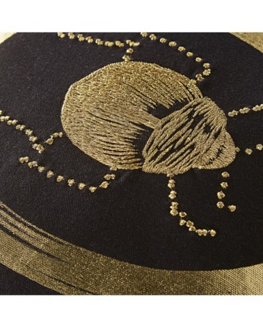 Coussin en coton noir, imprimé scarabé brodé doré 45x45