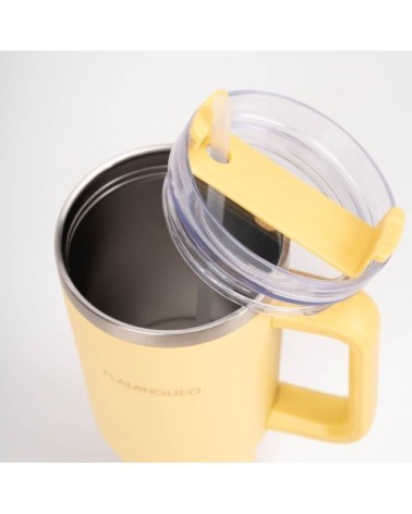 Mug isotherme avec paille acier inoxydable 1,18 litres Jaune