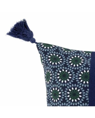 Housse de coussin à pompons coton bleu 40x40cm