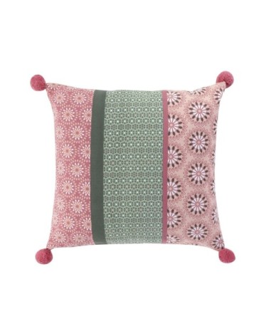 Housse de coussin à pompons coton rose 40x40cm