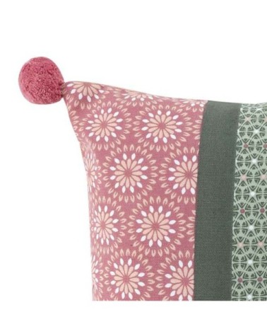 Housse de coussin à pompons coton rose 40x40cm
