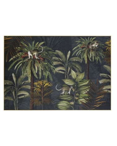 Toile impression jungle noire et verte, chassis en bois 130x90