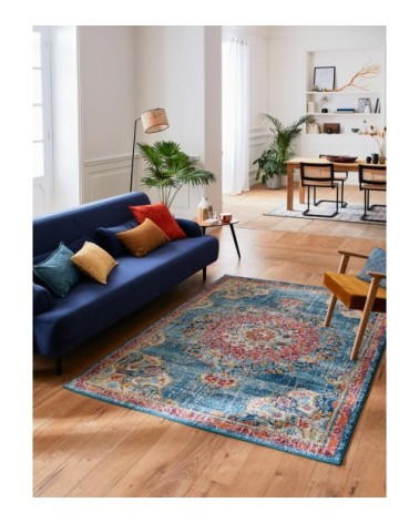 Tapis salon vintage en laine artificielle bleu turquoise 200X290