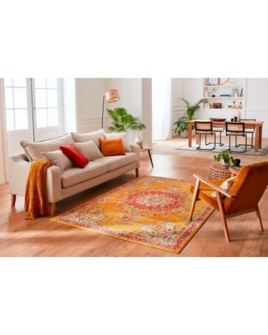 Tapis salon vintage en laine artificielle jaune 200X290