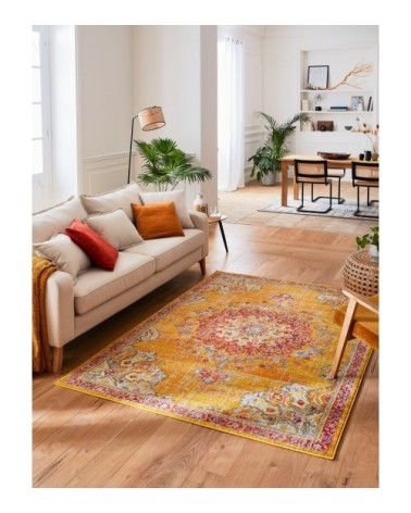 Tapis salon vintage en laine artificielle jaune 120X170