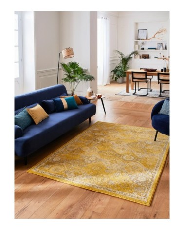 Tapis salon vintage en laine artificielle jaune 200X290