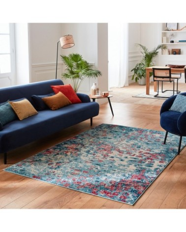 Tapis salon vintage en laine artificielle bleu canard 120X170