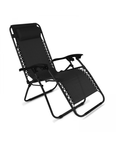Fauteuil relax de jardin en acier et textilène inclinable noir