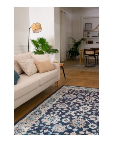 Tapis salon vintage en laine artificielle bleu 200X290