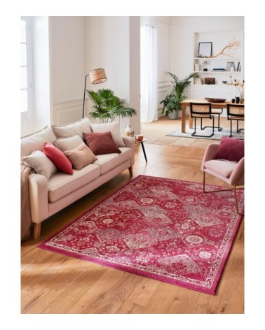 Tapis salon vintage en laine artificielle rose framboise 200X290