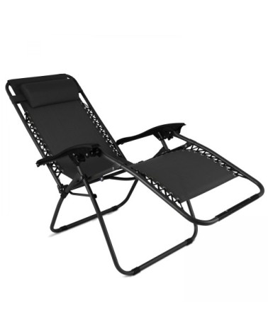 Fauteuil relax de jardin en acier et textilène inclinable noir