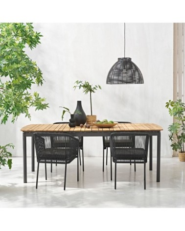 Table de jardin extensible en bois de teck massif et aluminium gris anthracite 10/12 personnes