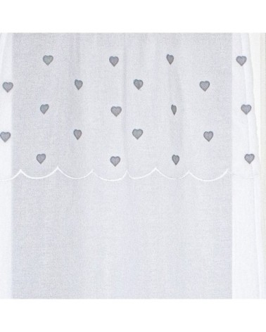 Paire de vitrages droits sablés avec top à coeurs polyester gris 90x60