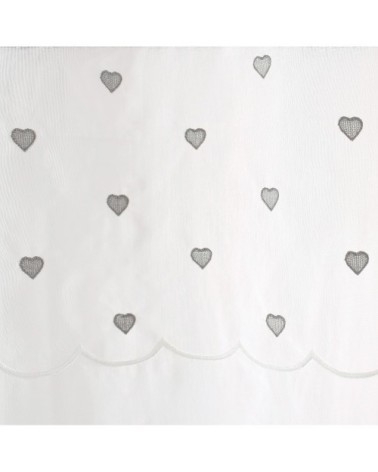 Paire de vitrages droits sablés avec top à coeurs polyester gris 90x60