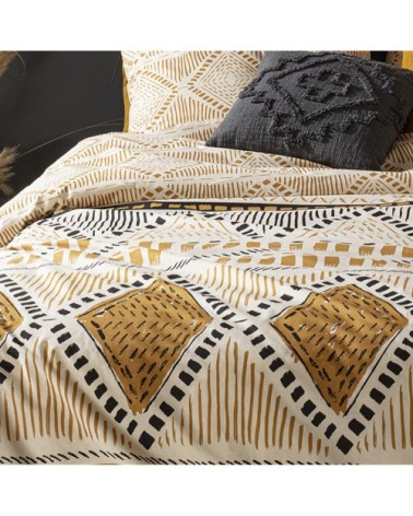 Parure de lit motifs africains coton ocre 220 x 240