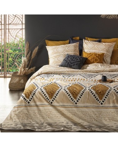 Parure de lit motifs africains coton ocre 220 x 240