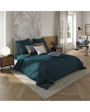 Parure de lit en coton lavé bleu canard 220 x 240