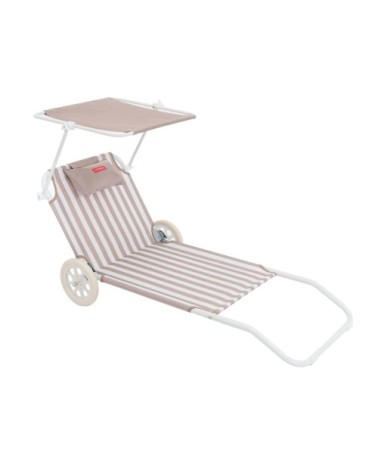 Chaise plage transat pliable parasol polyester beige