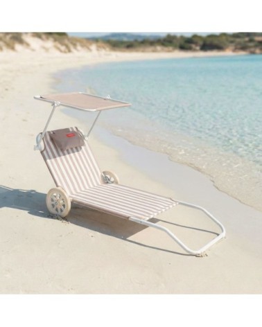 Chaise plage transat pliable parasol polyester beige