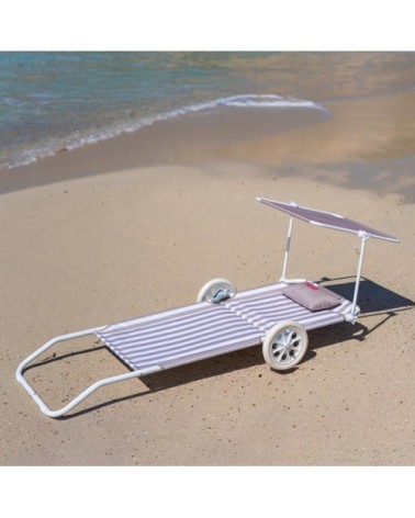 Chaise plage transat pliable parasol polyester beige
