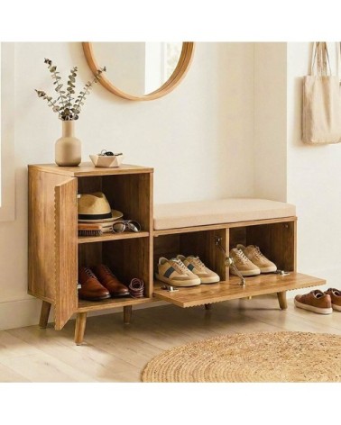 Banc à chaussures effet bois lames en l - l101 cm
