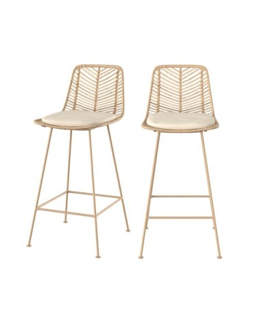 Lot de 2 chaises pour îlot central 66 cm en rotin naturel