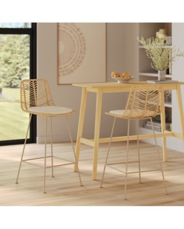 Lot de 2 chaises pour îlot central 66 cm en rotin naturel