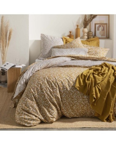 Housse de couette imprimée en percale de coton ocre 240x220