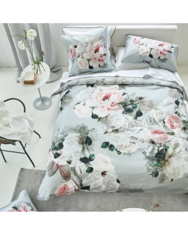 Housse de couette imprimée en satin de coton gris