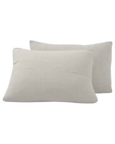 Lot de 2 taies d'oreiller en gaze de coton gris perle 50x70 cm