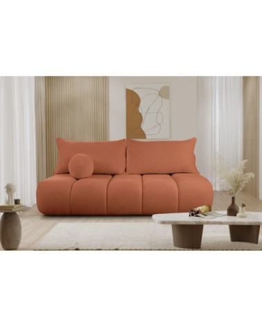 Canapé convertible droit 3 places merry en tissu bouclette terracotta