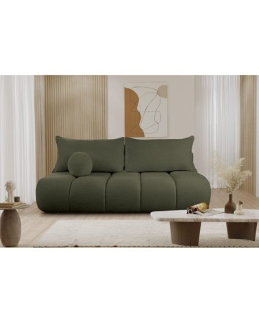 Canapé convertible droit 3 places merry en tissu bouclette vert foncé