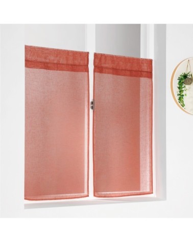 Paire de vitrages unis et tamisants en poly/lin polyester saumon 90x45
