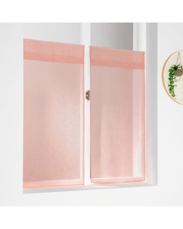 Paire de vitrages unis et tamisants en poly/lin polyester rose 90 x 45