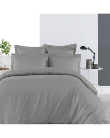Housse de couette rayée réversible en satin Gris Acier 240x220 cm