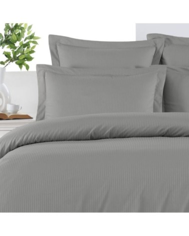 Housse de couette rayée réversible en satin Gris Acier 240x220 cm