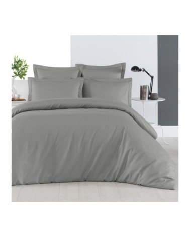 Housse de couette rayée réversible en satin d gris acier 200x200 cm
