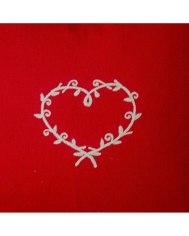 Coussin déhoussable au cur brodé coton rouge brodé naturel 40 x 40