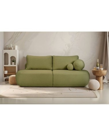 Canapé convertible fabio 4 places en tissu bouclette - vert kaki