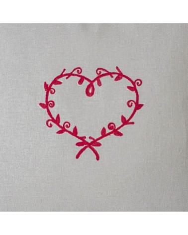 Coussin déhoussable au cur brodé coton naturel brodé rouge 40 x 40